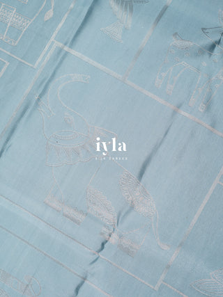 The Vintage Modernist Reversible Silk Saree in Powder Blue