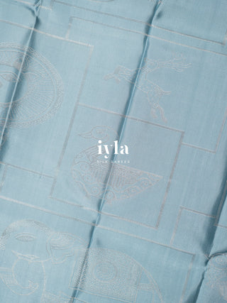 The Vintage Modernist Reversible Silk Saree in Powder Blue