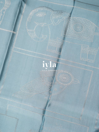 The Vintage Modernist Reversible Silk Saree in Powder Blue