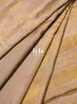 The Vintage Modernist Reversible Silk Saree in Champagne Sand