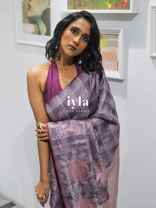 The Enchanted Rose Grid Kanjeevaram in Amethyst Purple