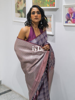 The Enchanted Rose Grid Kanjeevaram in Amethyst Purple