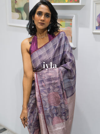 The Enchanted Rose Grid Kanjeevaram in Amethyst Purple
