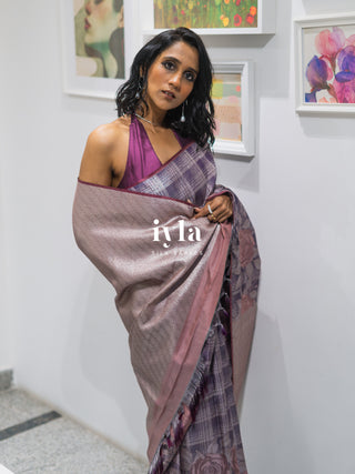 The Enchanted Rose Grid Kanjeevaram in Amethyst Purple