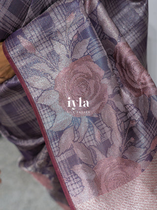 The Enchanted Rose Grid Kanjeevaram in Amethyst Purple