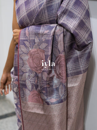The Enchanted Rose Grid Kanjeevaram in Amethyst Purple