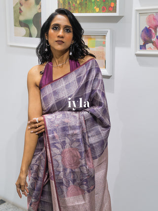 The Enchanted Rose Grid Kanjeevaram in Amethyst Purple