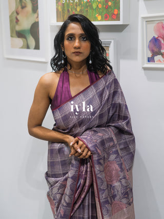 The Enchanted Rose Grid Kanjeevaram in Amethyst Purple