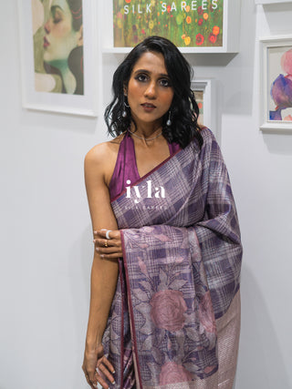The Enchanted Rose Grid Kanjeevaram in Amethyst Purple