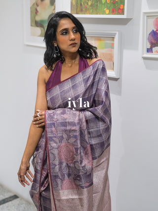 The Enchanted Rose Grid Kanjeevaram in Amethyst Purple
