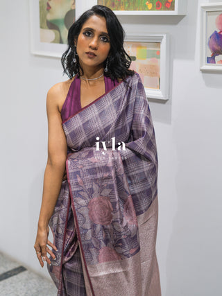 The Enchanted Rose Grid Kanjeevaram in Amethyst Purple