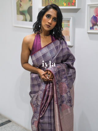 The Enchanted Rose Grid Kanjeevaram in Amethyst Purple