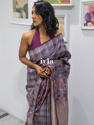 The Enchanted Rose Grid Kanjeevaram in Amethyst Purple