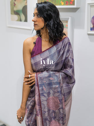 The Enchanted Rose Grid Kanjeevaram in Amethyst Purple