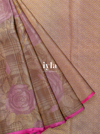The Enchanted Rose Grid Kanjeevaram Dipped in Gold