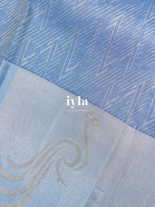 The Feathers of the Dawn Kanjeevaram in Frozen Blue