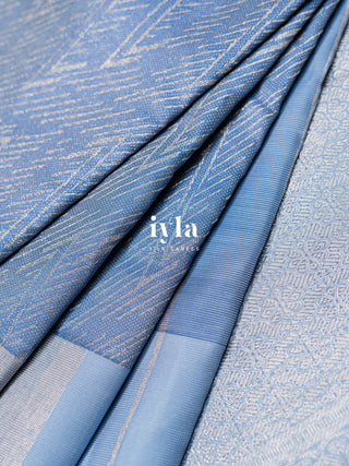 The Feathers of the Dawn Kanjeevaram in Frozen Blue