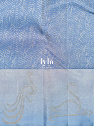 The Feathers of the Dawn Kanjeevaram in Frozen Blue