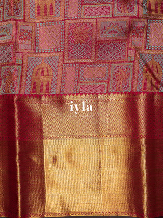 The Haveli Painting Inspired Kanjeevaram in Pink Ruby