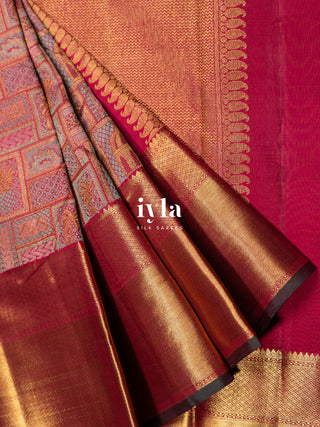 The Haveli Painting Inspired Kanjeevaram in Pink Ruby