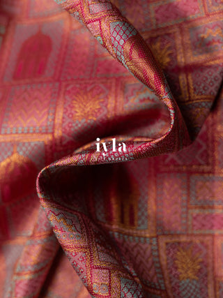 The Haveli Painting Inspired Kanjeevaram in Pink Ruby