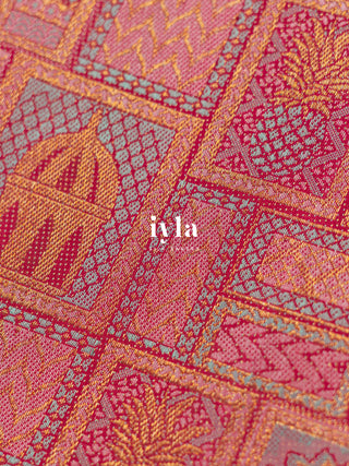 The Haveli Painting Inspired Kanjeevaram in Pink Ruby