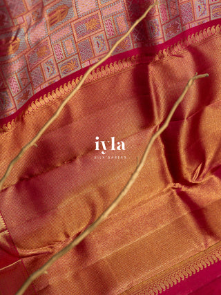The Haveli Painting Inspired Kanjeevaram in Pink Ruby