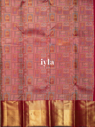 The Haveli Painting Inspired Kanjeevaram in Pink Ruby