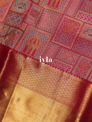 The Haveli Painting Inspired Kanjeevaram in Pink Ruby