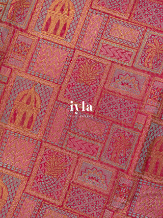 The Haveli Painting Inspired Kanjeevaram in Pink Ruby