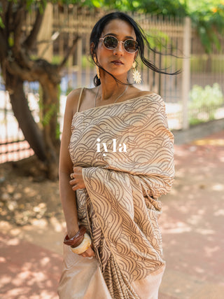 The Dreamy Waves Kanjeevaram in Vanilla Cream