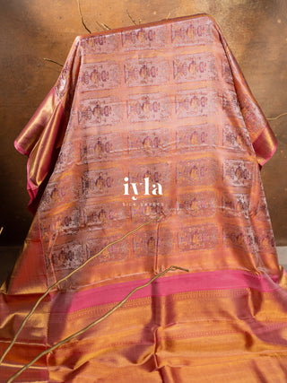 The Vintage Ornate Affair Kanjeevaram in Apricot Orange