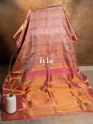 The Vintage Ornate Affair Kanjeevaram in Apricot Orange