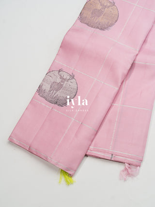 The Taffy Pink Moonlit Deer Kanjeevaram