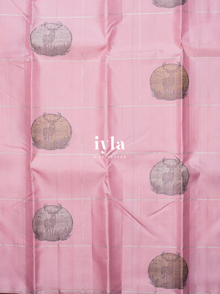 The Taffy Pink Moonlit Deer Kanjeevaram