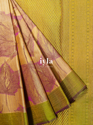 The Tropical Leaves Kanjeevaram in Champagne Yellow