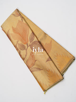 The Trumpet Lily Kanjeevaram in Gold Beige