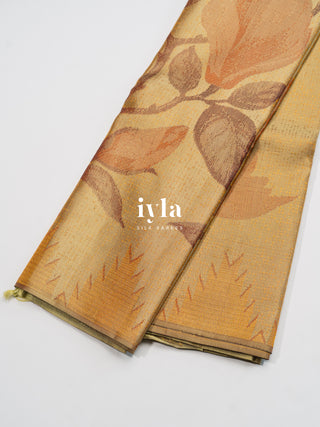 The Trumpet Lily Kanjeevaram in Gold Beige