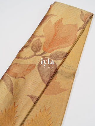 The Trumpet Lily Kanjeevaram in Gold Beige