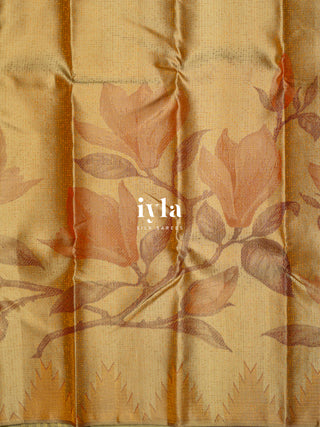 The Trumpet Lily Kanjeevaram in Gold Beige