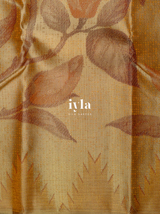 The Trumpet Lily Kanjeevaram in Gold Beige