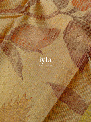 The Trumpet Lily Kanjeevaram in Gold Beige