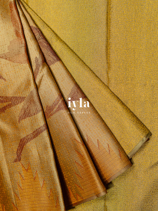 The Trumpet Lily Kanjeevaram in Gold Beige