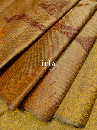 The Trumpet Lily Kanjeevaram in Gold Beige