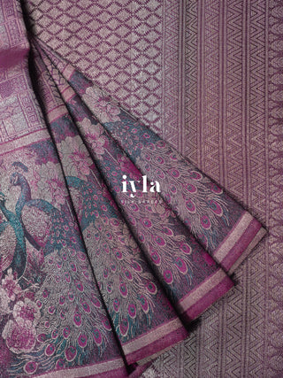 The Whimsical Peacock Dream Kanjeevaram in Purple Chroma