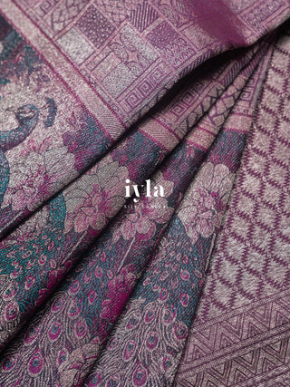 The Whimsical Peacock Dream Kanjeevaram in Purple Chroma