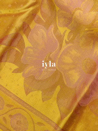 The Wonderland Dreamscape Bloom Kanjeevaram in Butter Yellow