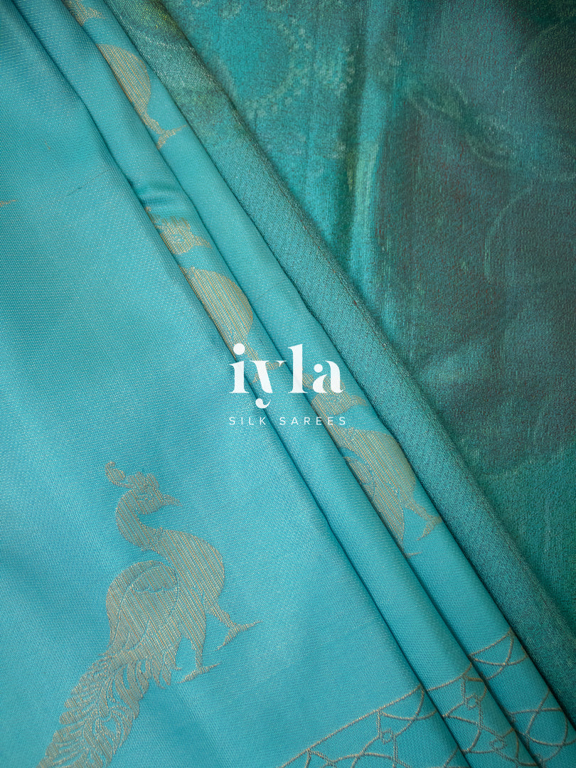 The Tiffany Blue Dual Pallu Mahalakshmi - Peacock Kanjeevaram