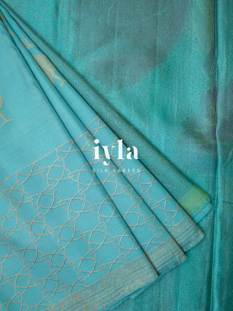 The Tiffany Blue Dual Pallu Mahalakshmi - Peacock Kanjeevaram