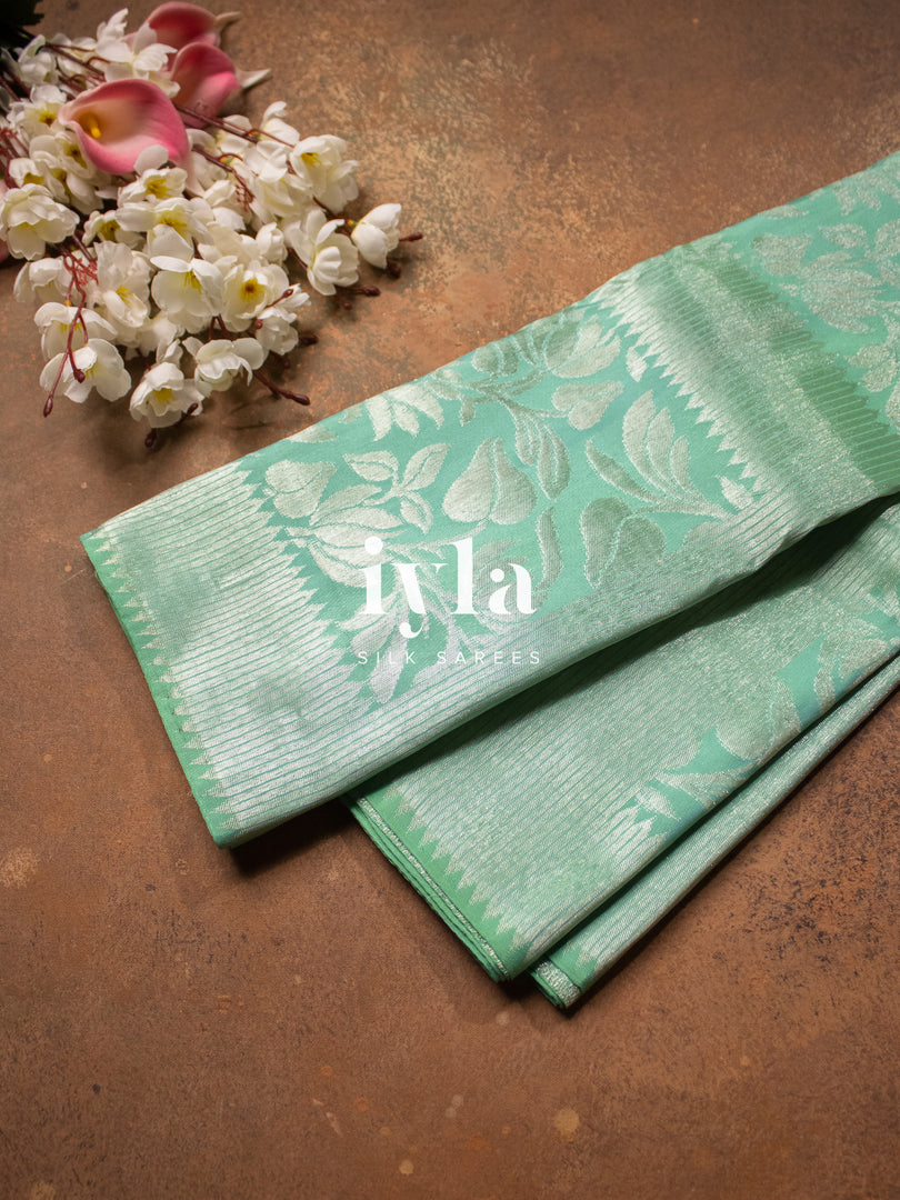 The Women Portrait Painting Kanjeevaram in Sea Foam Green